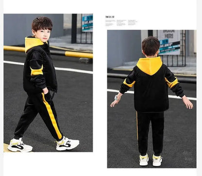 2025 winter Boys tracksuit Autumn Toddler Teenager Clothes vest velvet jacket + Sweatishrt hooded + Pant Children Kids 4 12 year