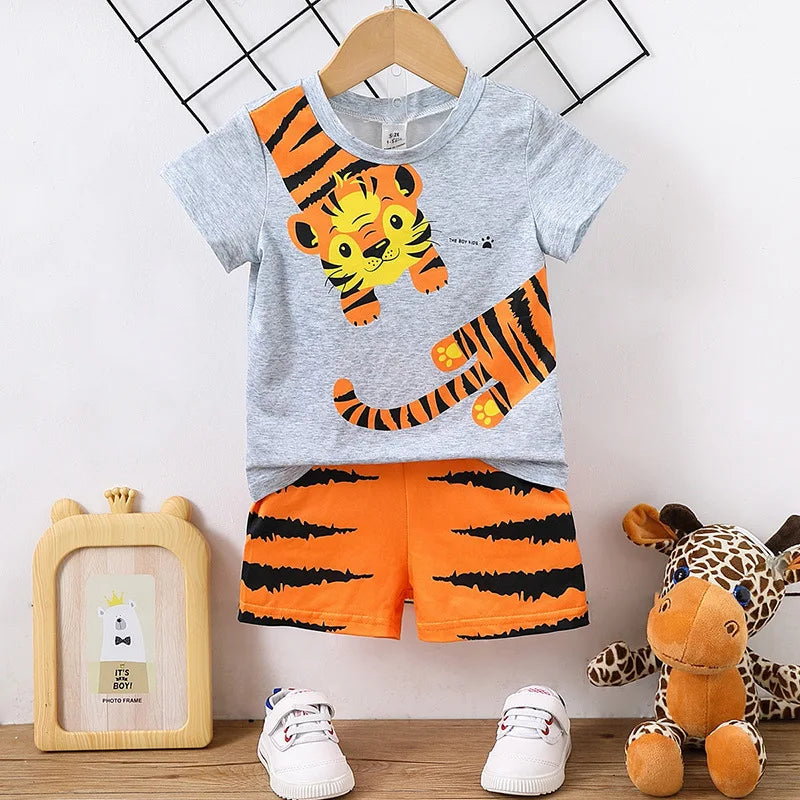 Summer Children Clothes Set Suits Boys Short Sleeve Cartoon T-shirt+Shorts 2 Pieces Set Kids Fashion Tracksuits