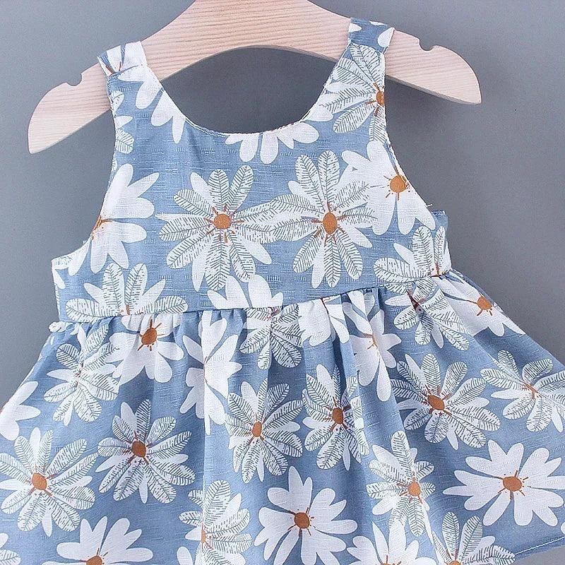(Girls 0-3 Years Old) Summer New Girls Dress Floral Print Little Fresh Everyday Sweet Princess Dress with Bow
