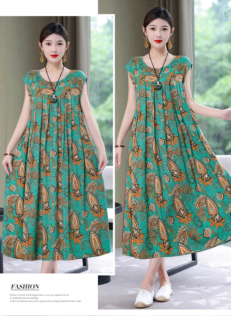 New Fashion Summer Dress For Women Sundress 2025 Casual short sleeve dress Print Female O-Neck Robe Oversize Bohemian dresses