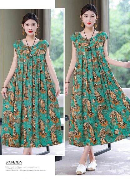 New Fashion Summer Dress For Women Sundress 2025 Casual short sleeve dress Print Female O-Neck Robe Oversize Bohemian dresses