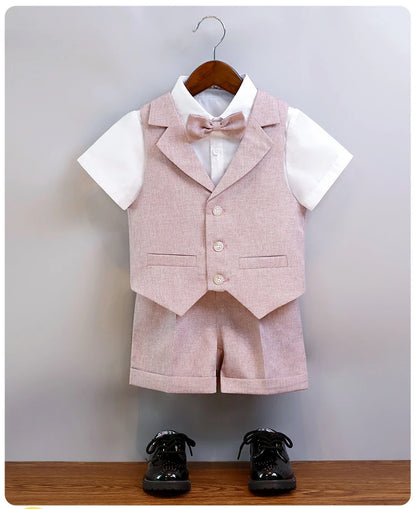 Boys Dressy Shorts Set Summer Elegant Vest Outfits for Kids School Performance Formal Wear Flower Boy Wedding Blazers Tuxedo