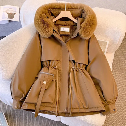 2025 New Fashion Women Winter Jacket Big Fur Collar Parkas Coat Long Coat Hooded Warm Wool Liner Female  Snow Wear Padded Parka