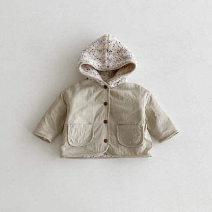 Kids Winter Jacket for Boy 1-6Y Girls Children's Coats Reversible Hooded Jacket Thickened Fleece Lined 2 Way Wear Warm Outerwear