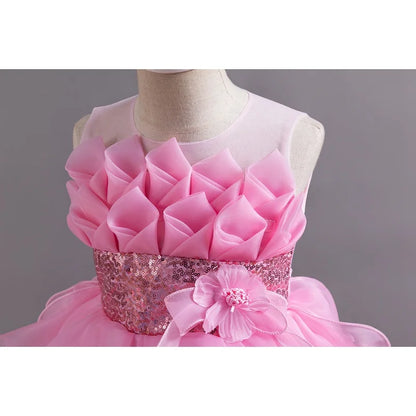 Girls Party Dress with Train, Puffy Cake Dress for Birthday & Flower Girl, Elegant Princess Gown for Host & Special Events