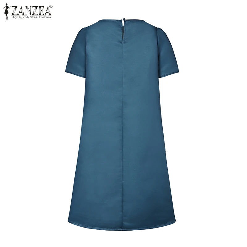 Women Elegant Party Dress Summer Casual Floral Work Vestidos Robe Sarafan 2024 ZANZEA Fashion Short Sleeve Embroidery Dresses