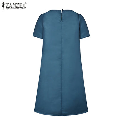 Women Elegant Party Dress Summer Casual Floral Work Vestidos Robe Sarafan 2024 ZANZEA Fashion Short Sleeve Embroidery Dresses