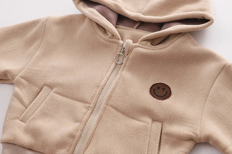 Winter New Baby Hooded Cotton Coat Long Sleeve Set for Boys and Girls' Vest with Velvet and Thickened Casual Three Piece Set