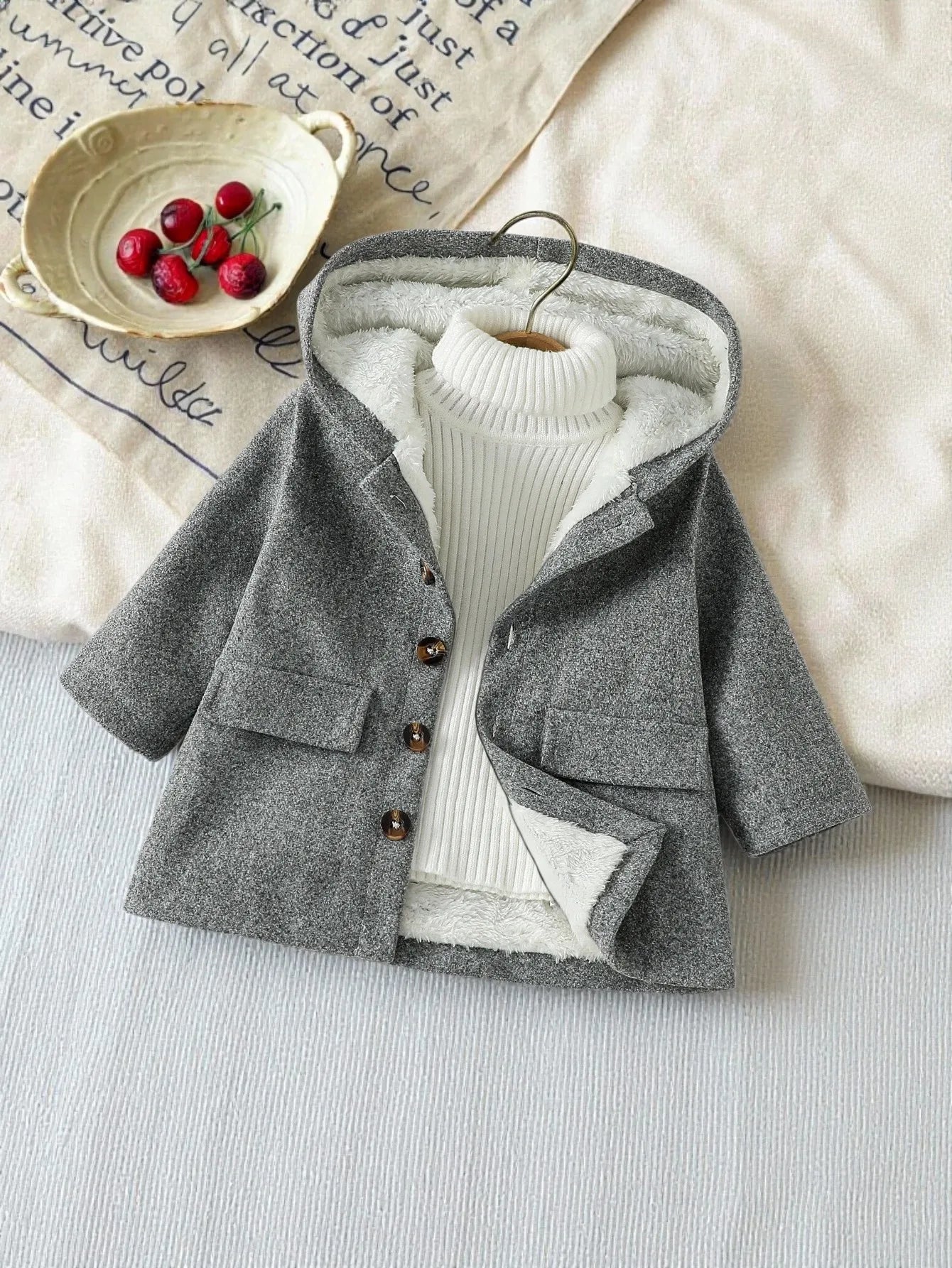 2025 Fashion Baby Boys Solid Warm Winter Coat Fleece hooded coats Kids elegant wear Clothes overcoats For 1-3Y Streetwaer