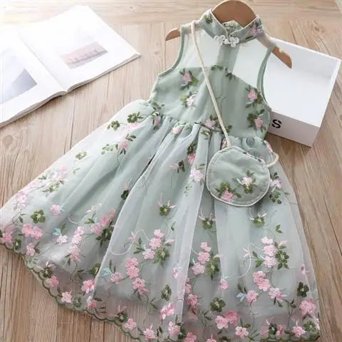 Girls Dress Summer Clothes Hanfu Fashion Children's Vintage Net Yarn Dress Kids Girls Dresses for School Wedding of 12 Years Old
