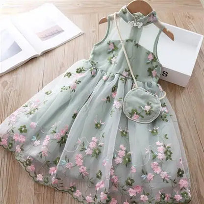 Girls Dress Summer Clothes Hanfu Fashion Children's Vintage Net Yarn Dress Kids Girls Dresses for School Wedding of 12 Years Old