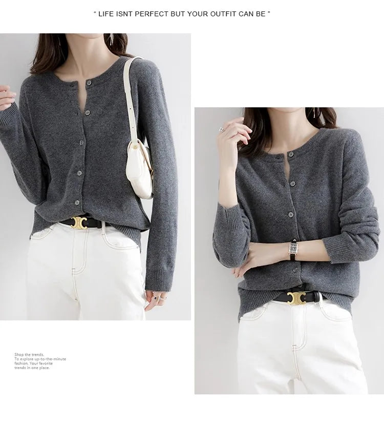 Women Autumn Winter Single-Breasted O-Collar Cardigan Vintage Long Sleeve Knitting Sweaters Casual Loose Versatile Streetwear