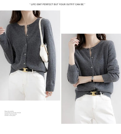 Women Autumn Winter Single-Breasted O-Collar Cardigan Vintage Long Sleeve Knitting Sweaters Casual Loose Versatile Streetwear