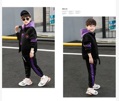 2023 winter Boys tracksuit Autumn Toddler Teenager Clothes vest velvet jacket + Sweatishrt hooded + Pant Children Kids 4 12 year