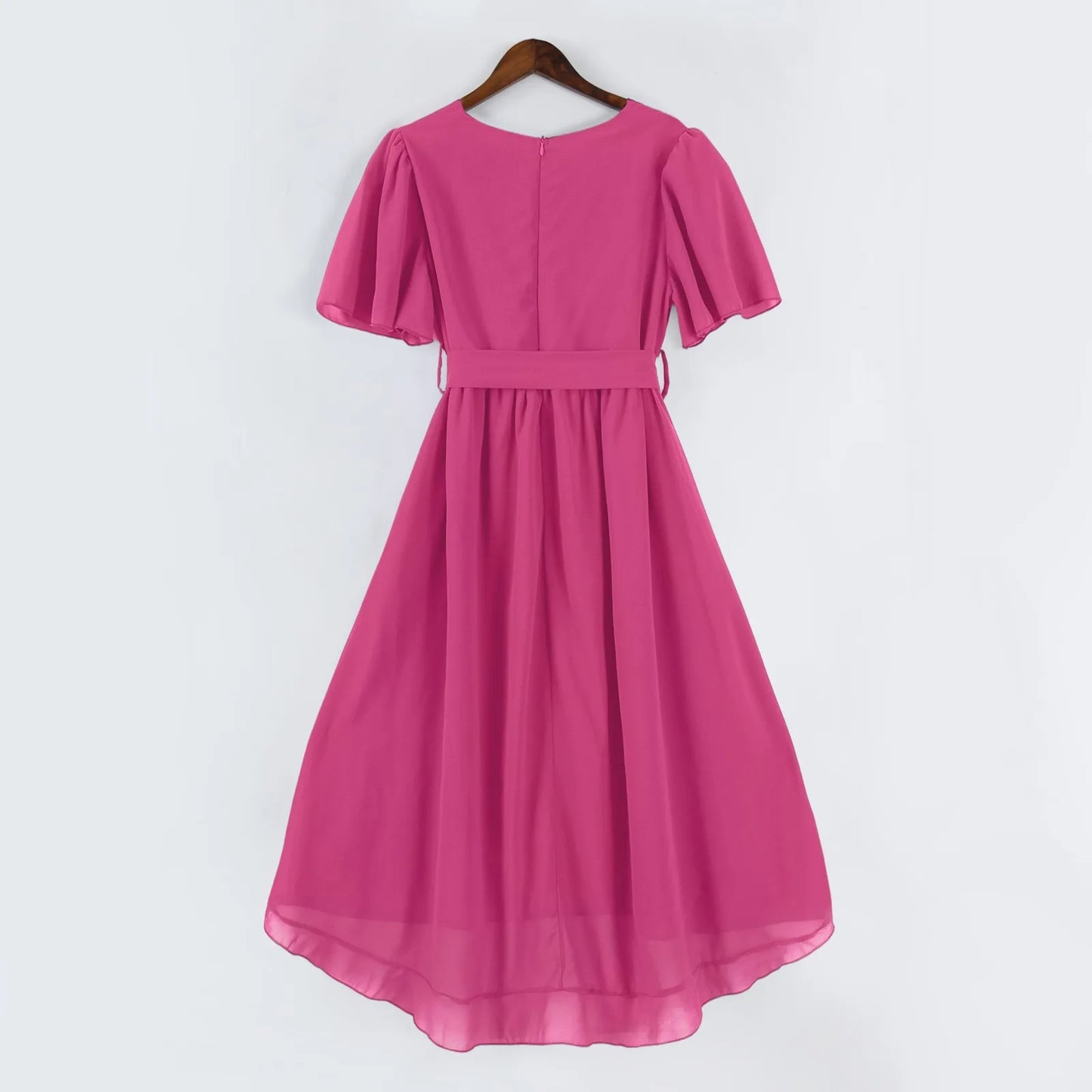 Women Summer Thin Dress Daily Casual Fashion Wrinkles V-Neck Waist Cinching A-Line Zipper Dress Lightweight Comfy Vacation Dress