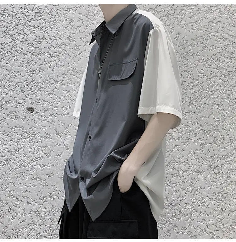 Summer Men Loose Short Sleeve Shirt Trendy High Street Stylish Top