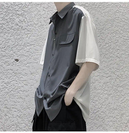 Summer Men Loose Short Sleeve Shirt Trendy High Street Stylish Top