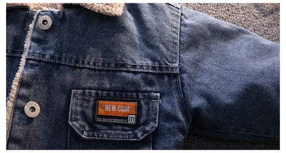 Boys Jacket Autumn and Winter New Children's Baby Plush Thickened Denim Coat  Children's Clothing Kids Winter Coats
