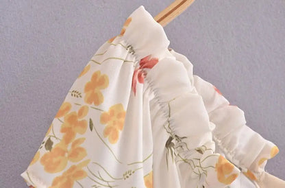 Summer Retro Elegant Elastic off Shoulder Long Dresses France Beige Floral Print Vintage Back Zipper Women Summer Dress