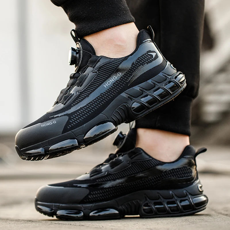 Men's Work Shoes  Rotary Buckle Work Sneakers Protective Shoes Safety Industrial Puncture-Proof Anti-Smash Steel Toe Shoes
