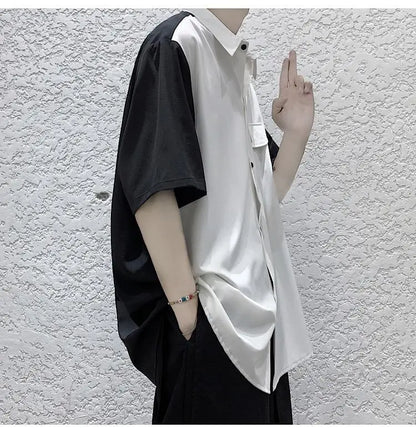 Summer Men Loose Short Sleeve Shirt Trendy High Street Stylish Top