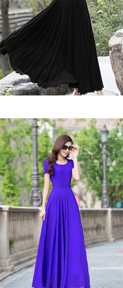 Summer Dress Women 2025 New Bohemian Beach Long Chiffon Dress Elegant Ladies Short Sleeve 5XL Sundress Women's Clothing Vestidos