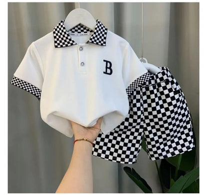 Boys Summer Polo Shirt Set New Children's Fashionable Short sleeved Boys and Babies Summer Clothing Two Piece Set Kids Outfits