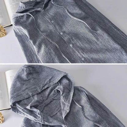 Men Summer Shirt Sun Anti UV Long Sleeve Hooded Drawstring Single breasted Soft Loose Breathable Cardigan Coat Top