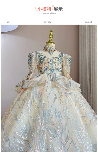 Girls Summer Party Dress Puffy PrincessFlower Pageant Host Formal Gown Girl Outfit Piano Recital Performance Birthday Wedding