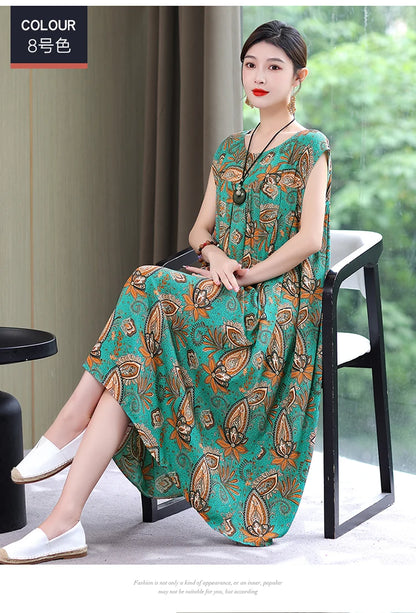 New Fashion Summer Dress For Women Sundress 2025 Casual short sleeve dress Print Female O-Neck Robe Oversize Bohemian dresses