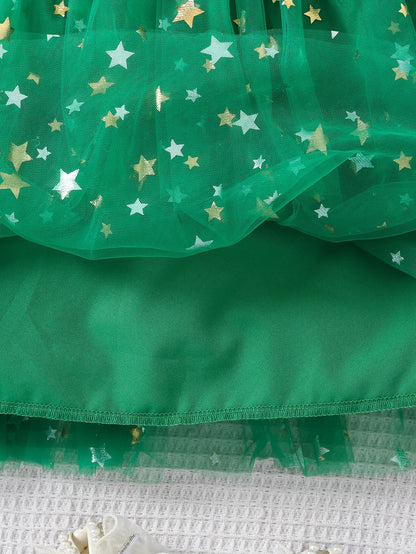 Girls' summer fashion and simplicity: five-pointed star printed cake dress, princess mesh puffy dress, cute halter dress