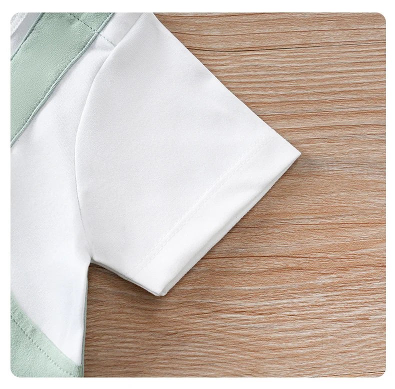 Newborn boys, girls and babies summer vacation 2 pieces braces, Dad, Mom and I, short-sleeved round-neck jumpsuit