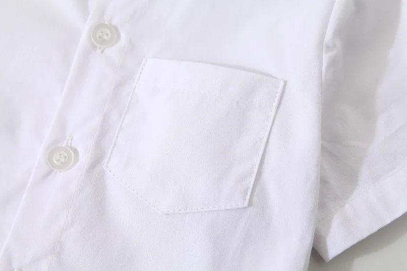 Summer Baby Boys Party Dress Suit Cotton Short Sleeve With Shirt + Belt Shorts 2PCS Outfits Kids Boys Gentleman Clothes Sets