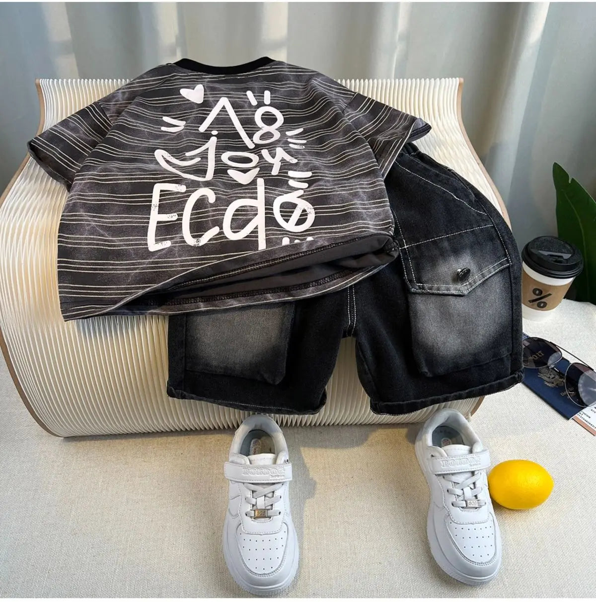Boys Summer 2025 Boutique Design Outfits Baby Boys Short Sleeve Striped T-Shirt Jeans Shorts 2pcs Korean Clothes for Children