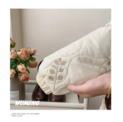 Winter Girls Coat Kids Baby Parkas Cotton Padded Plus Velvet Thickened Warm Children's Coat Solid Girls Embroidery Jacket