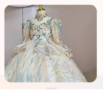 Girls Summer Party Dress Puffy PrincessFlower Pageant Host Formal Gown Girl Outfit Piano Recital Performance Birthday Wedding