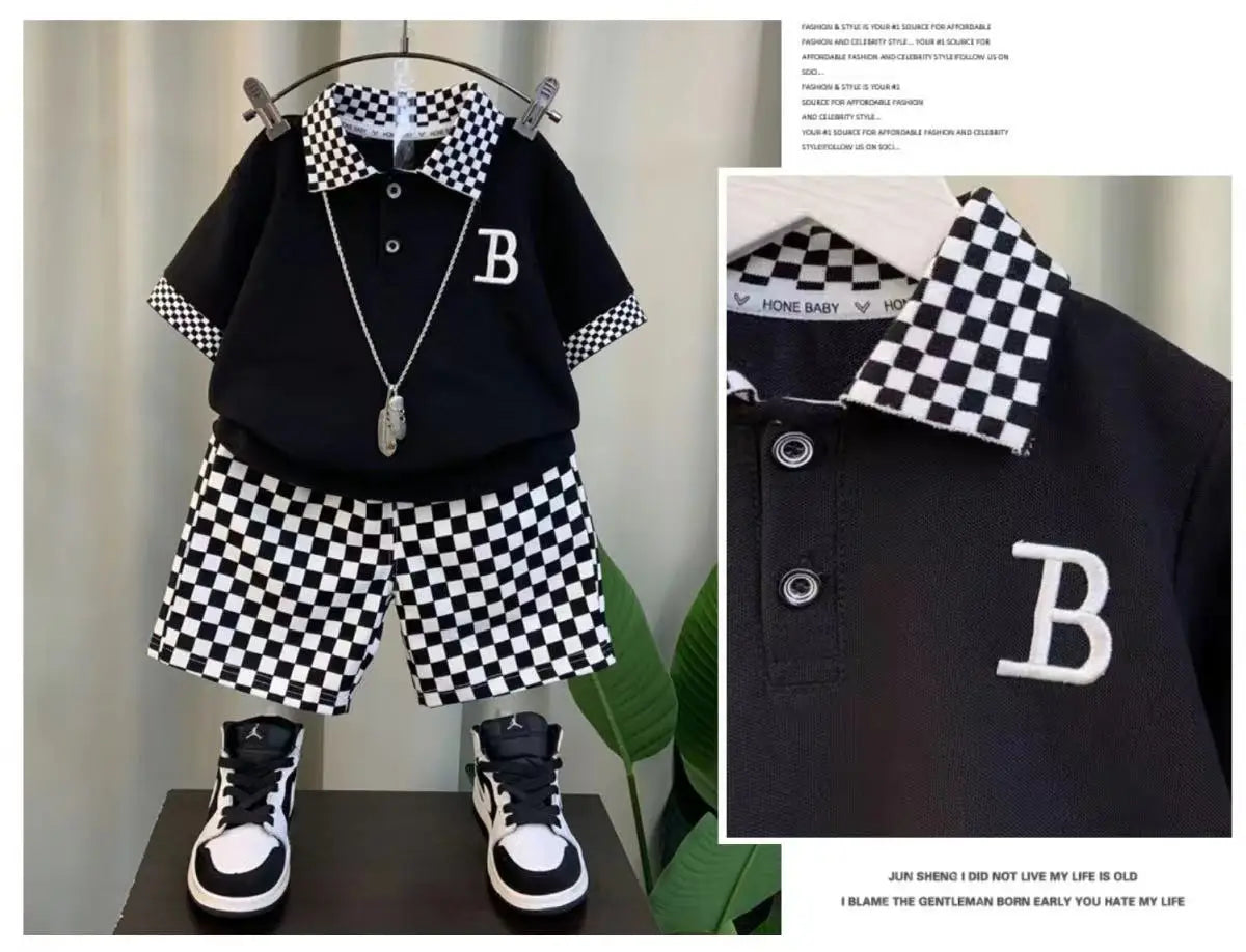 Boys Summer Polo Shirt Set New Children's Fashionable Short sleeved Boys and Babies Summer Clothing Two Piece Set Kids Outfits