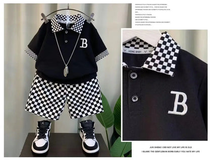 Boys Summer Polo Shirt Set New Children's Fashionable Short sleeved Boys and Babies Summer Clothing Two Piece Set Kids Outfits
