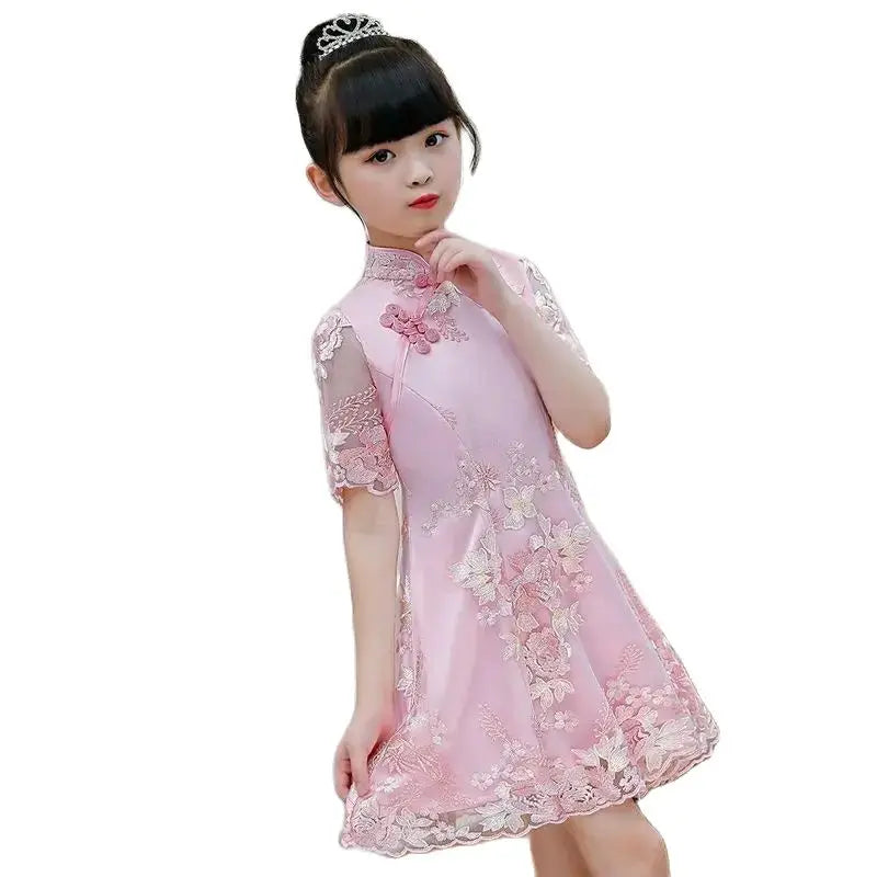 Girls Dress Summer Clothes Hanfu New Fashion Children's Vintage Net Yarn Dress Kids Girls Dresses for School Wedding of 12 Years