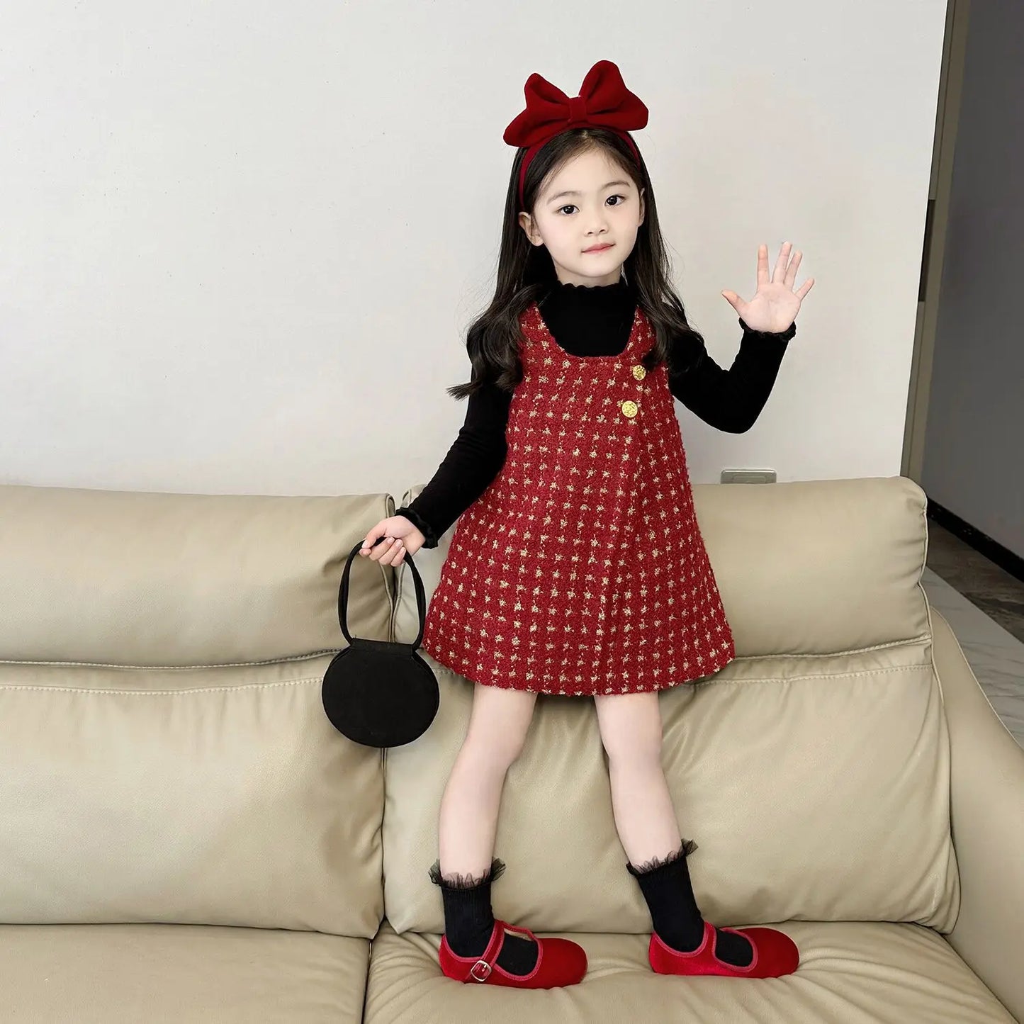 Girls Red Padded Vest Dress 2025 Winter Girls Christmas Princess New Year Dress Kids Princess Dress for Girls