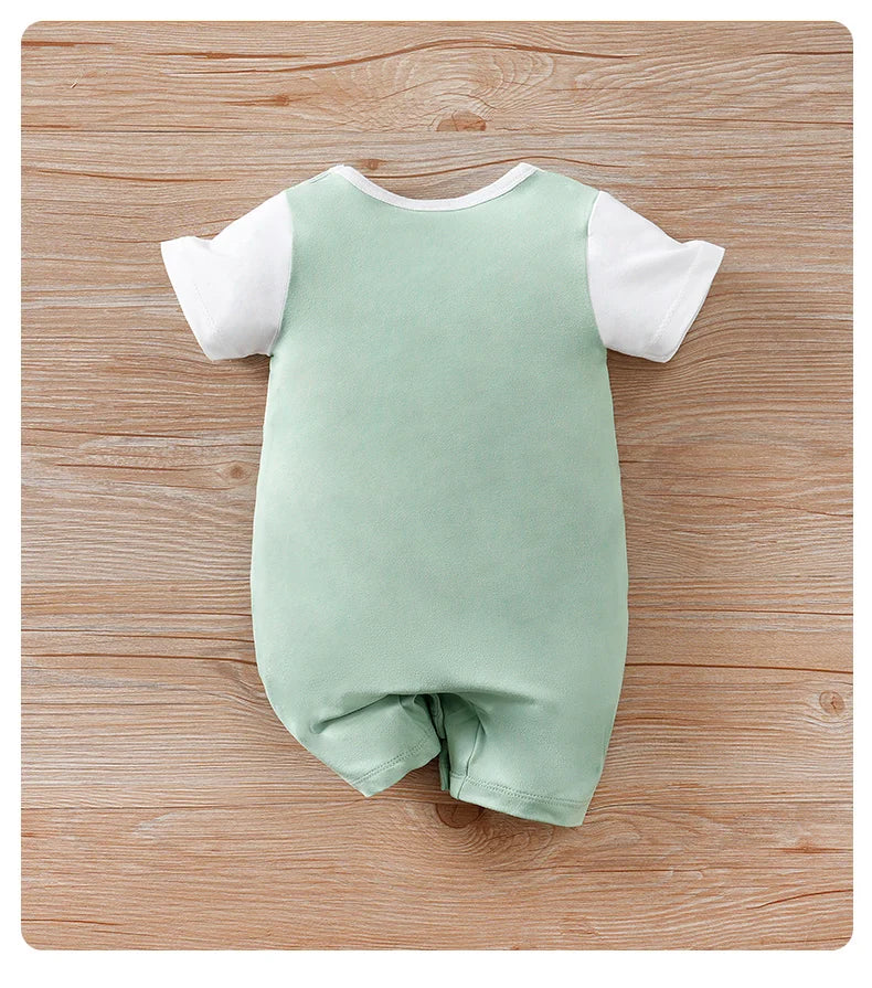 Newborn boys, girls and babies summer vacation 2 pieces braces, Dad, Mom and I, short-sleeved round-neck jumpsuit