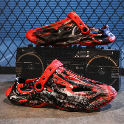 Men's Slippers New 2025 Platform Sandals for Men Anti-slip Mens Shoes Man Wearing Outside Summer Hollow Breathable Flat Pvc