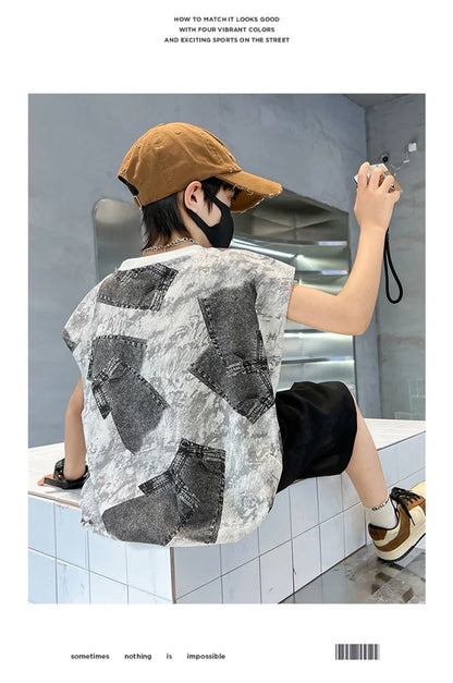 Boys Summer Clothing Sets Sleeveless Top + Shorts Two Pieces Soft Cotton Outfits for Kids Child Age 5 6 7 8 9 10 11 12 13 14 Y