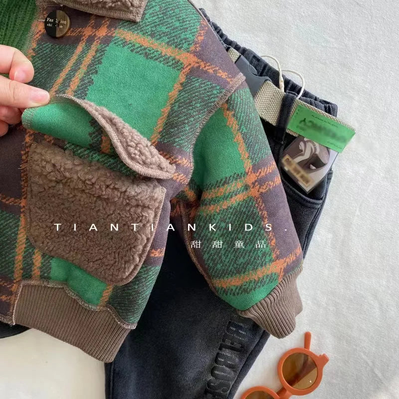 Autumn Winter Kids Boy's Clothes Baby Outfits Lamb Wool Cardigan Jacket Outerwear For Boys Baby Clothing Jackets Coats