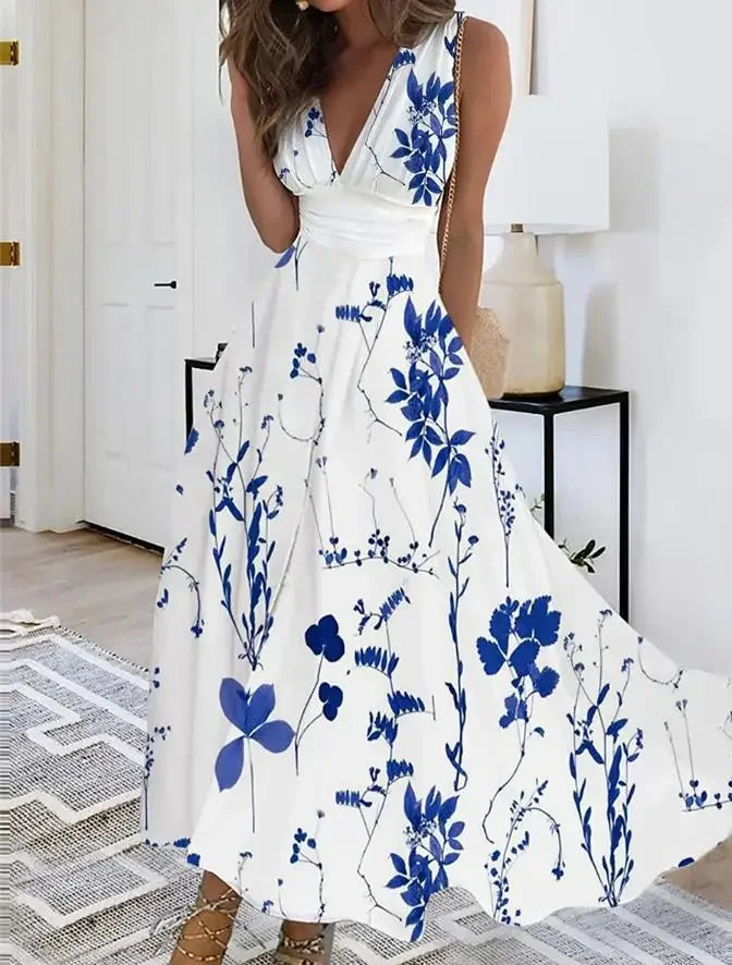 2025 Women's Summer Casual Dress Elegant Party Sleeveless Long Dress Robe Sexy Bohemian Print Dresses Vestidos Swing Sundress