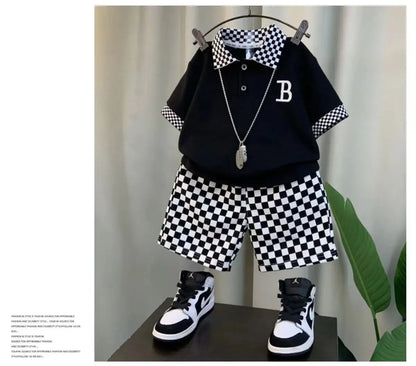 Boys Summer Polo Shirt Set New Children's Fashionable Short sleeved Boys and Babies Summer Clothing Two Piece Set Kids Outfits
