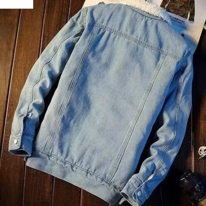 Men's Autumn Winter  Fashion Lamb Fleece Denim Jackets Trend Casual Comfort Thickened Warm High Quality Jeans Coats for Men