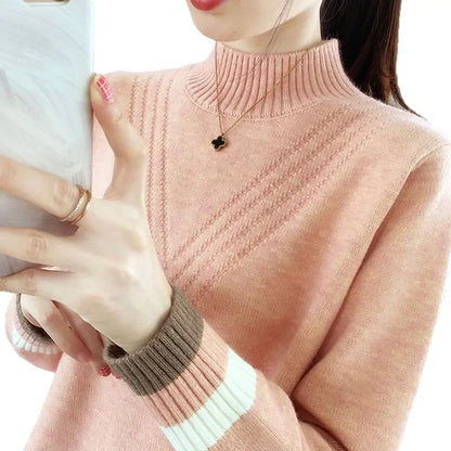 Loose Women's Half-High Collar Knitwear Sweater Inner Wear Base Shirt Autumn Winter New Style Outerwear Top Female Fashion