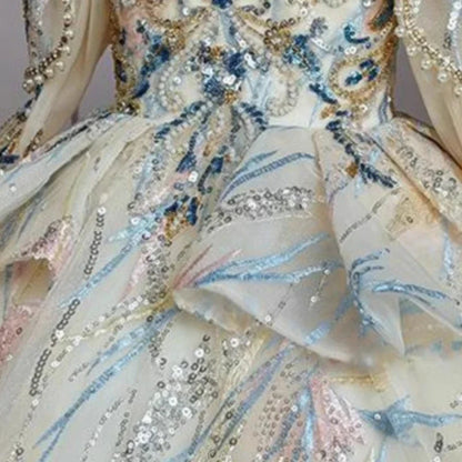 Girls Summer Party Dress Puffy PrincessFlower Pageant Host Formal Gown Girl Outfit Piano Recital Performance Birthday Wedding