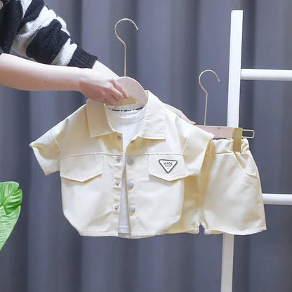 Summer Toddler Baby Boys Girls Short Sleeve Solid Jacket Clothes Set Solid Boys Girl Casual Shorts 2pcs Suit Cute Kids Outfits